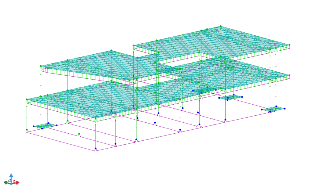 estrutura de uma moradia em betão armado - Vista modelo da estrutura em wireframe