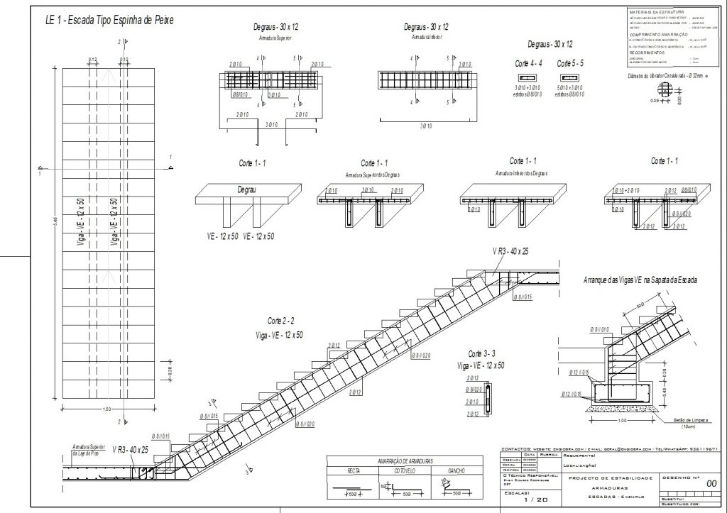 Projeto de estrutura de uma escada espinha de peixe